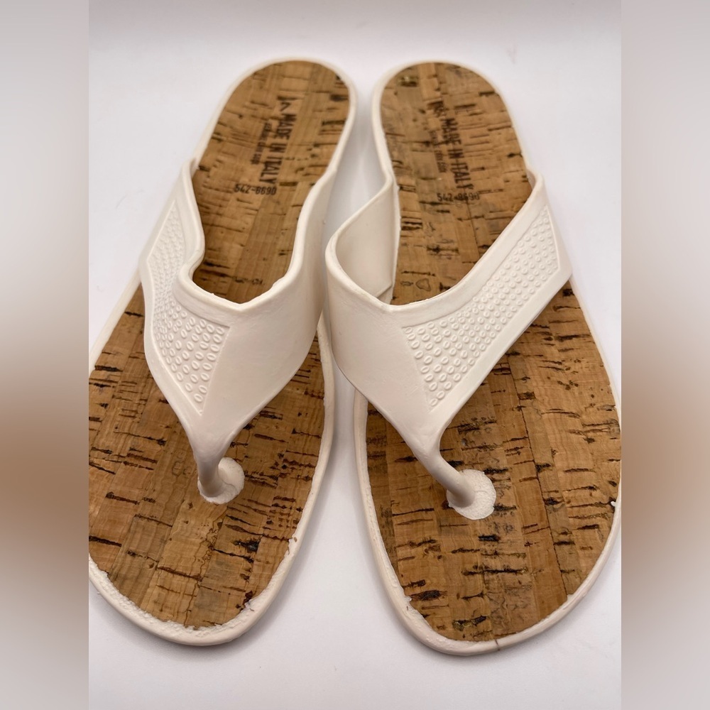 Made in‎ Italy Genuine Cork Sock White Wedding Guest Sandals NWOT Womens 7 Beach